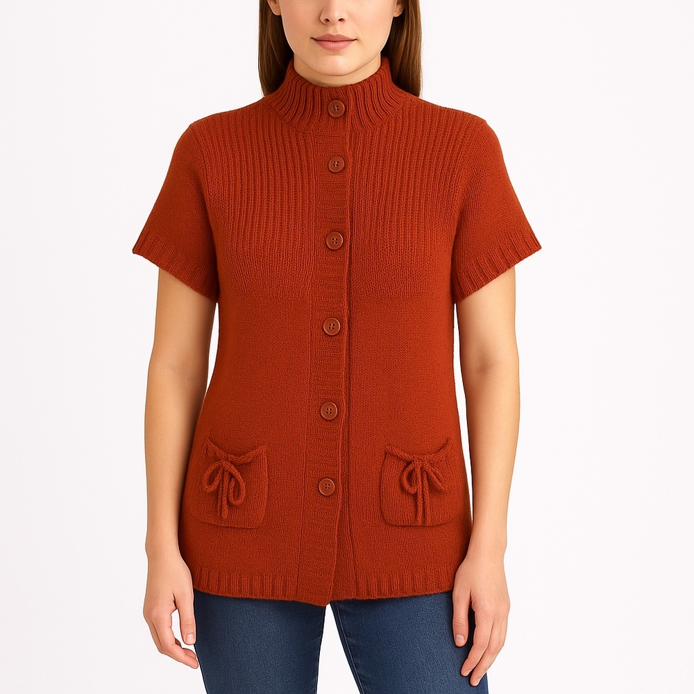 Na Na Fashion Rust Knit Short Sleeve Button Front Cardigan Sweater 2XL